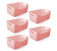 KEPLIN 5 Pack Plastic Storage Baskets with Handles, BPA-Free Dishwasher Safe Organiser Boxes for Kitchen, Bathroom, Pantry, Shelves & Drawers, Lightweight Space-Saving Containers, 22.3 x 14.8 x 10 cm