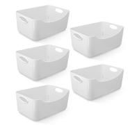 KEPLIN 5 Pack Plastic Storage Baskets with Handles, BPA-Free Dishwasher Safe Organiser Boxes for Kitchen, Bathroom, Pantry, Shelves & Drawers, Lightweight Space-Saving Containers, 22.3 x 14.8 x 10 cm