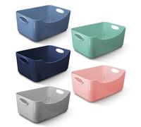 KEPLIN 5 Pack Plastic Studio Baskets with Sturdy Handles, Multi-Purpose Organiser Boxes for Home, Kitchen & Bathroom, Shelves & Drawers, Lightweight Space-Saving Containers, 22.3 x 14.8 x 10 cm