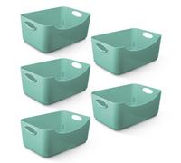 Keplin 5 Pack Teal Plastic Studio Storage Basket, Portable Container Boxes With Handles For Storage Organisation In Home & Office