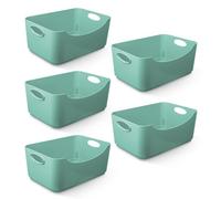 KEPLIN 5 Pack Teal Plastic Studio Storage Basket, Portable Container Boxes with Handles for Storage Organisation in Home & Office, Shelfs, Drawers, Kitchen & Cupboards (22.3 x 14.6 x 10cm)