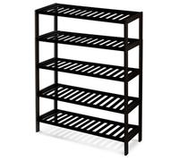 Keplin 5 Tier Natural Bamboo Shoe Rack Easy Assembly & Strong Design Shelf Organiser Ideal For Bedroom, Bathroom, (Black)
