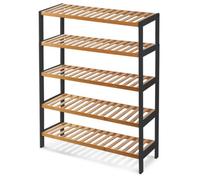 Keplin 5 Tier Natural Bamboo Shoe Rack Easy Assembly & Strong Design Shelf Organiser Ideal For Bedroom, Bathroom (Black/natural)