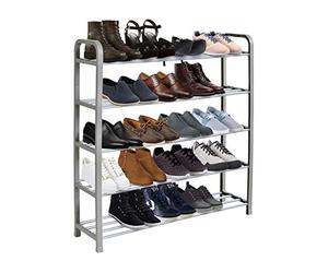 KEPLIN 5 Tier Shoe Rack Organiser, Quick Assembly No Tools Required, Holds upto 15-20 pairs (L) 75.5cm x (W) 18.5cm x (H) 75.5cm (Grey)