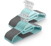 KEPLIN 50-Pack Non-Slip Hangers - Durable, Slimline Design for Space Saving with 360° Swivel, Tie Organiser, Strap Hooks, and S-Shape Opening - Teal (41x22cm)