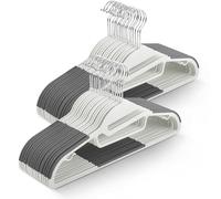 KEPLIN 50-Pack Non-Slip Hangers - Durable, Slimline Design for Space Saving with 360° Swivel, Tie Organiser, Strap Hooks, and S-Shape Opening (White)