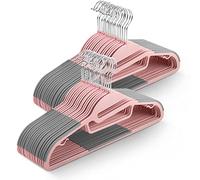 KEPLIN 50 Pack Non-Slip Hangers Durable Slimline Design Space Saving With 360 Swivel, Tie Organiser, Strap Hooks and S Shape Opening (41x22cm) in (Pink)
