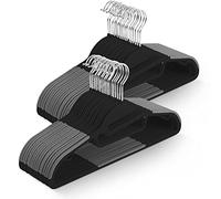 KEPLIN 50 Pack Non-Slip Hangers Durable Slimline Design Space Saving With 360 Swivel, Tie Organiser, Strap Hooks and S Shape Opening (41x22cm) in (Black)