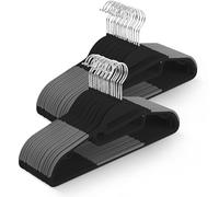 KEPLIN 50-Pack Non-Slip Hangers - Durable, Slimline Design for Space Saving with 360° Swivel, Tie Organiser, Strap Hooks, and S-Shape Opening (Black)