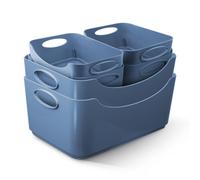 Keplin 6 Pack Blue Plastic Studio Storage Basket, Portable Container Boxes With Handles For Storage Organisation In Home & Office
