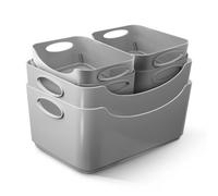 Keplin 6 Pack Grey Plastic Studio Storage Basket, Portable Container Boxes With Handles For Storage Organisation In Home & Office