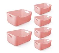 Keplin 6 Pack Pink Plastic Studio Storage Basket, Portable Container Boxes With Handles