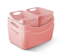 Keplin 6 Pack Pink Plastic Studio Storage Basket, Portable Container Boxes With Handles For Storage Organisation In Home & Office