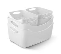 KEPLIN 6 Pack Plastic Studio Baskets with Sturdy Handles, Multi-Purpose Organiser Boxes for Home, Kitchen & Bathroom, Shelves & Drawers, Lightweight Space-Saving Containers, 33.3 x 23.4 x 14 cm