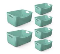 Keplin 6 Pack Teal Plastic Studio Storage Basket, Portable Container Boxes With Handles