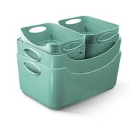 Keplin 6 Pack Teal Plastic Studio Storage Basket, Portable Container Boxes With Handles For Storage Organisation In Home & Office