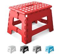 KEPLIN 9 Inch Heavy Duty Folding Step Stool | Non-Slip Foldable Footstool for Toddlers, Children & Adults | Portable, Lightweight Plastic Footstep w/Carrying Handle for Indoor or Outdoor (Red)