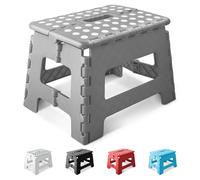 KEPLIN 9 Inch Heavy Duty Folding Step Stool | Non-Slip Foldable Footstool for Toddlers, Children & Adults | Portable, Lightweight Plastic Footstep w/Carrying Handle for Indoor or Outdoor (Grey)