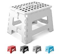 KEPLIN 9 Inch Heavy Duty Folding Step Stool | Non-Slip Foldable Footstool for Toddlers, Children & Adults | Portable, Lightweight Plastic Footstep w/Carrying Handle for Indoor or Outdoor (White)