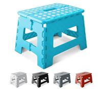 KEPLIN 9 Inch Heavy Duty Folding Step Stool | Non-Slip Foldable Footstool for Toddlers, Children & Adults | Portable, Lightweight Plastic Footstep w/Carrying Handle for Indoor or Outdoor (Blue)