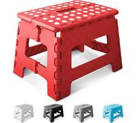 Keplin 9 Inch Heavy Duty Folding Step Stool, Non-Slip Footstool, Red
