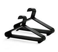 KEPLIN Adult Plastic Coat Hangers - 25 Pack, Strong Clothes Hangers for Clothes Rail & Closet, Clothing Hanger with Suit Pants Trouser Bar and Clips, Space Saving, 37.5 cm Wide (Black (Gloss)
