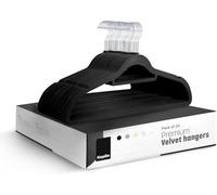 KEPLIN Adult Size Velvet Hangers, Non-Slip & Tie Bar - Black, 20 Pack | 360° swivel hook, holds up to 4.5kg, space-saving, non-slip velvet, ideal for suits, jackets & coats
