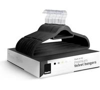 KEPLIN Adult Size Velvet Hangers, Non-Slip & Tie Bar - Black, 50 Pack | 360° swivel hook, holds up to 4.5kg, space-saving, non-slip velvet, ideal for suits, jackets & coats