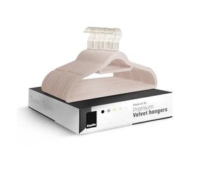 KEPLIN Adult Size Velvet Hangers, Non-Slip & Tie Bar - Blush Pink, 30 Pack | 360° swivel hook, holds up to 4.5kg, space-saving, non-slip velvet, ideal for suits, jackets & coats