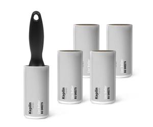 Keplin Black Lint Roller, 5 Sticky Replacement Heads With 1 Handle, 5 Pack/300 Sheets