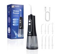 Keplin Black Portable Cordless Water Dental Flosser For Teeth, 4 Cleaning Modes 300Ml Tank, 8 Replacement Jet Tips, Ipx7 Waterproo
