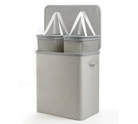 Keplin Collapsible Laundry Basket with Lid - 2 Section Clothes Sorter Hamper 150L - Large Fabric Washing Bin with Removable Liner, Handles & Bottom Strap - Foldable Grey Laundry Organizer 56x40x67cm