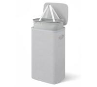 Keplin Collapsible Single Laundry Basket with Lid & Removable Liner - 90L Single-Compartment Clothes Sorter, Laundry Hamper with Handles, Easy Assembly, Stylish Storage for Home, 42x32x67cm, Grey