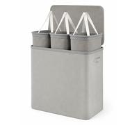 Keplin Collapsible Triple Laundry Basket with Lid & Removable Liner - 170L 3-Compartments Clothes Sorter, Fabric Laundry Hamper with Handles, Easy Assembly, Stylish Storage for Home, 64x40x67cm, Grey