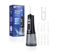 Keplin Cordless Water Dental Flosser for Teeth - Portable Oral Irrigator with 4 Cleaning Modes & 300ML Tank, 8 Replacement Jet Tips, IPX7 Waterproof, Rechargeable Tooth Cleaner for Home, Travel, Black