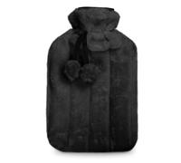 KEPLIN Cosy Hot Water Bottle with Plush Cover & Bobble - Relieves Body Aches & Pains, Washable Safe & Durable Heating Pad - Ideal Cosy Nights & Gifts - Large 2L (Black)