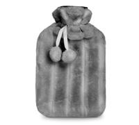 KEPLIN Cosy Hot Water Bottle with Plush Cover & Bobble - Relieves Body Aches & Pains, Washable Safe & Durable Heating Pad - Ideal Cosy Nights & Gifts - Large 2L (Grey)
