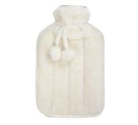 KEPLIN Cosy Hot Water Bottle with Plush Cover & Bobble - Relieves Body Aches & Pains, Washable Safe & Durable Heating Pad - Ideal Cosy Nights & Gifts - Large 2L (Cream)