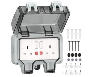 Keplin Desiretech Outdoor Double Switched Socket - Ip66 Waterproof & Dustproof Socket - 2 Gang Plug With Led Indicators