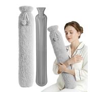 KEPLIN Extra Long 2L Hot Water Bottle with Super Soft Fleece Cover, Durable Natural Rubber, Long Lasting Warmth for Neck, Back & Body, Winter Comfort - Grey