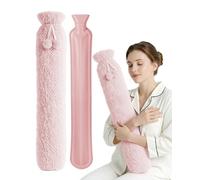 KEPLIN Extra Long 2L Hot Water Bottle with Super Soft Fleece Cover, Durable Natural Rubber, Long Lasting Warmth for Neck, Back & Body, Winter Comfort - Blush