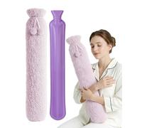 KEPLIN Extra Long 2L Hot Water Bottle with Super Soft Fleece Cover, Durable Natural Rubber, Long Lasting Warmth for Neck, Back & Body, Winter Comfort - Lilac