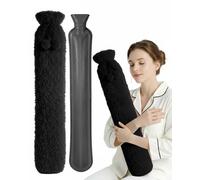 Keplin Extra Long Hot Water Bottle 2L with Fleece Cover, Black Keplin Black