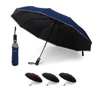 KEPLIN Folding Travel Compact with Case (Navy), Auto Open & Close Handle, Windproof Strong, Golf 10 Ribs, Folding, Compact Windproof