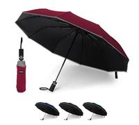 KEPLIN Folding Travel Umbrella Compact with Case (Cabernet), Auto Open & Close Handle, Windproof Strong, Golf 10 Ribs, Folding, Compact Windproof Umbrella