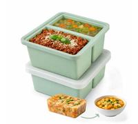 Keplin Food Grade Silicone Soup Freezer Tray With Lid, Bpa Free, Flexible Non Stick, Freezer Dishwasher Safe, Green, 2Pk