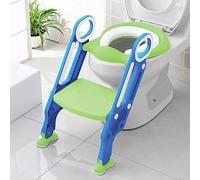 Keplin - Fully Adjustable Kids Potty Training Seat with Step Stool - Soft Padded Seat - Universal Fit for V/U/O-Shaped Toilets - Ages 1-14 - Easy to Assemble & Fold (Green and Blue)