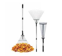 Keplin Garden Rake With Telescopic Handle, 80 To160Cm Adjustable Rake, 15 Tine Expanding Metal Rake For Leaves, Lawn, Yard & Soil