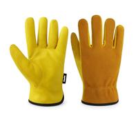 KEPLIN Gardening Gloves for Men & Women - Premium Cowhide Leather, Thorn & Puncture Resistant, Breathable & Durable Work Gloves for Gardening, Farming & DIY - Safety Work Glove - Small 24cm, Yellow