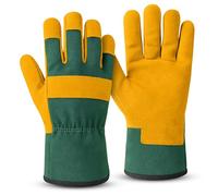 KEPLIN Gardening Gloves Pair for Men & Women - Premium Cowhide Leather and Fabric, Thorn & Puncture Resistant, Breathable & Durable Work Gloves for Gardening, Farming & DIY - Medium 25cm, Yellow&Green